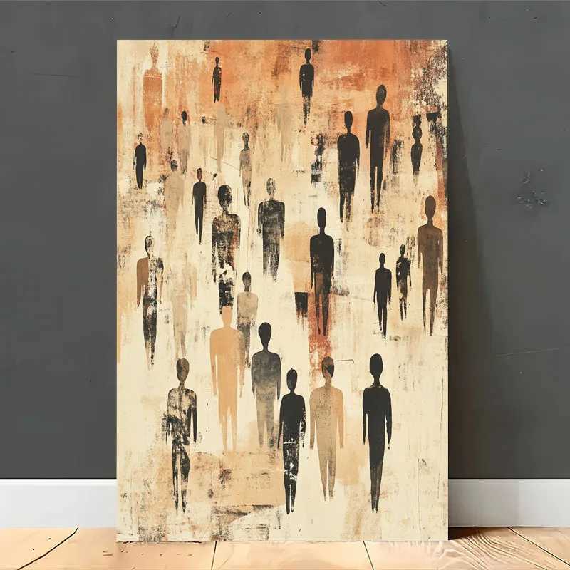 Modern abstract wall art canvas painting beige and brown silhouette figure bedroom contemporary living room decoration C251031