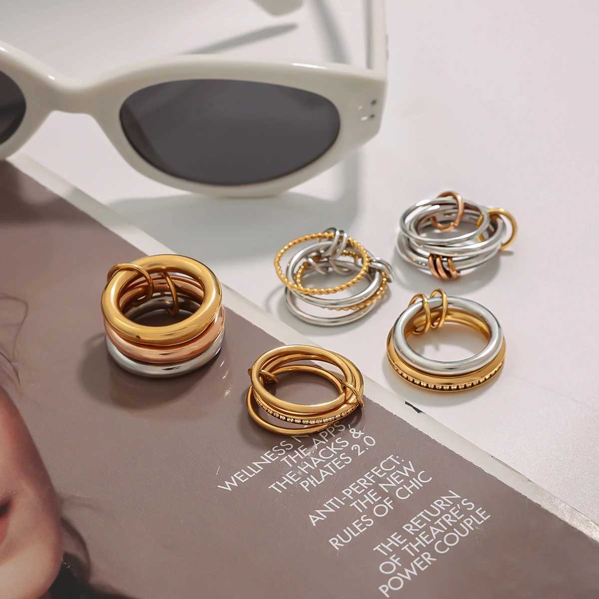 Yori Stainless Steel Links Stacked Rings Waterproof 2025 PVD Real Gold Plated Jewelry Bijoux Gift WholesaleXJ251031