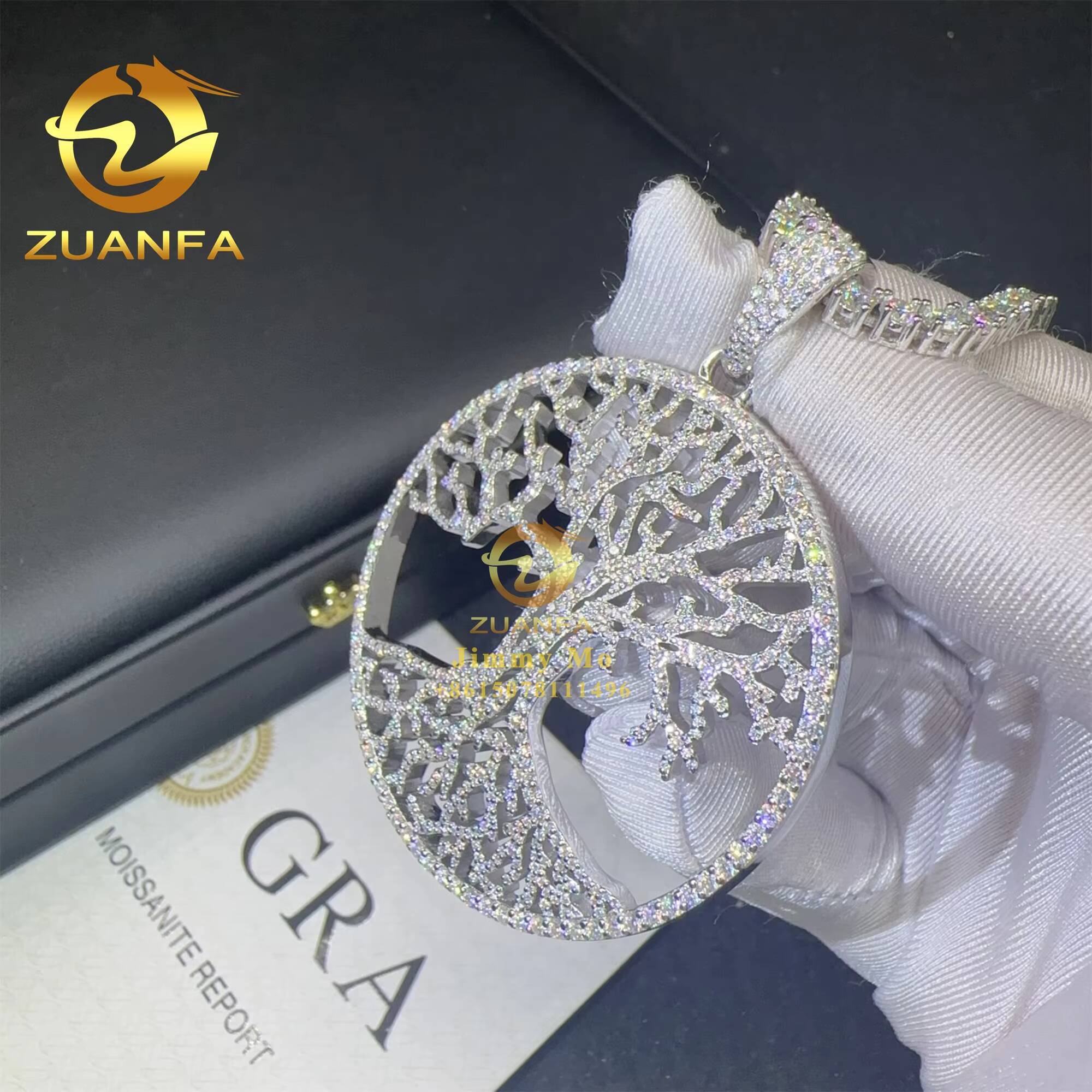 2 Diameter Iced Out Custom Made 925 Silver Hip Hop Jewelry VVS Moissanite Diamond Tree of Life Round Pendant Necklace