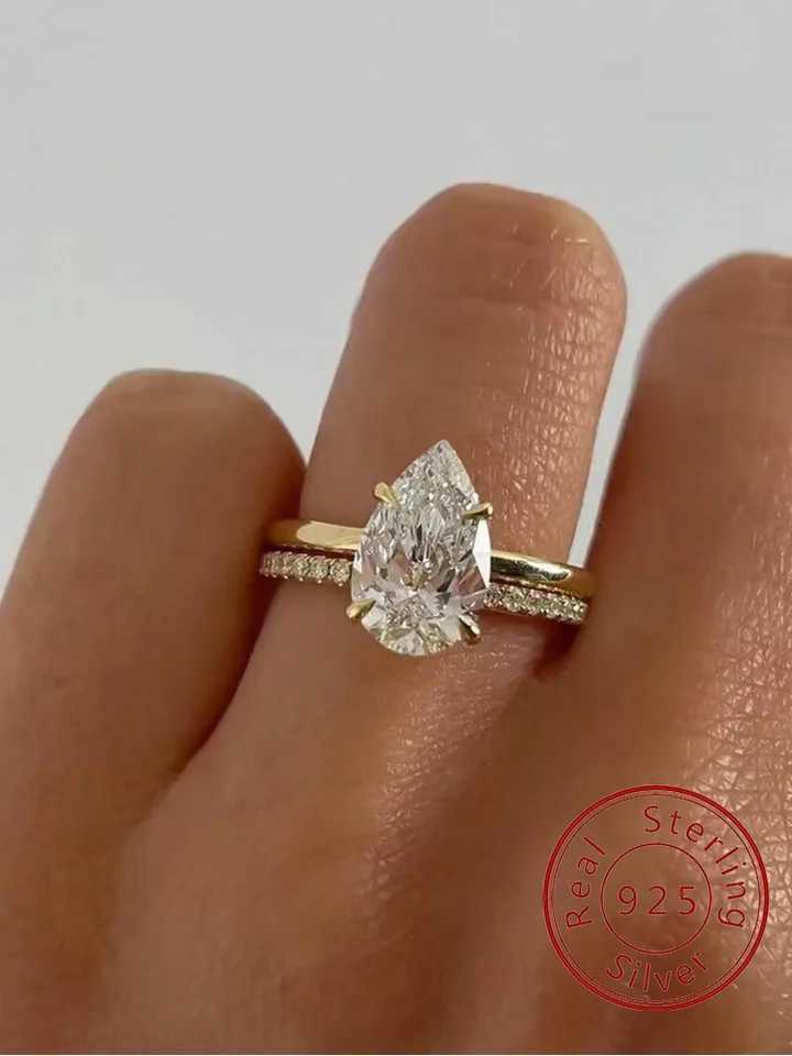 925 Sterling Silver 14 CT Zircon Sparkling Luxury Water Drop Shape Ring For Women Engagement Wedding High Quality Fine JewelryXJ251031