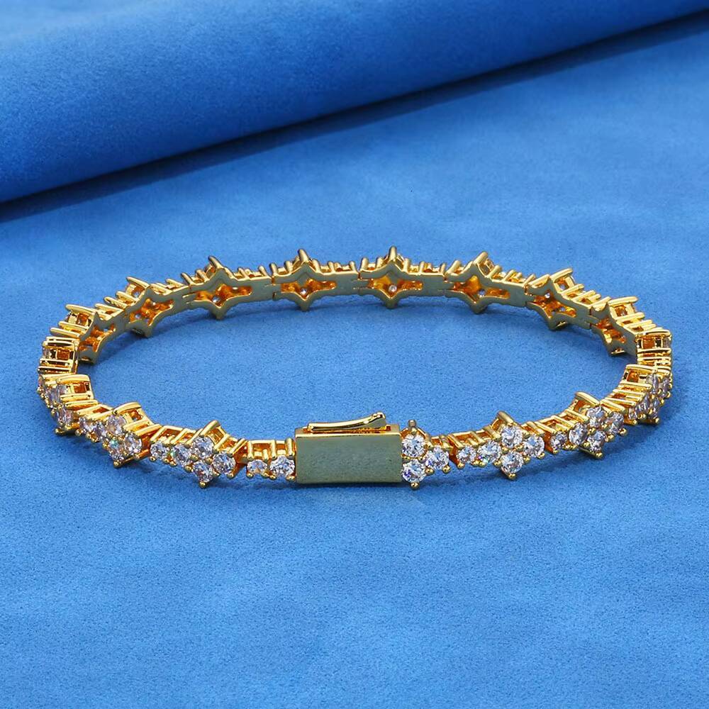 Mens Womens CrossBorder HipHop Tennis Bracelet 65mm Spring Buckle with Zircon Fashionable Bangles for Couples