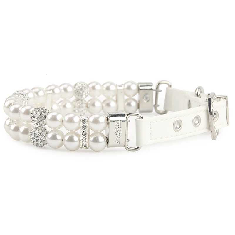 Pet Dog Pearl Collar PU Leather Necklace Artificial Pearl Rhinestone Small Dog Cat Collar C251031