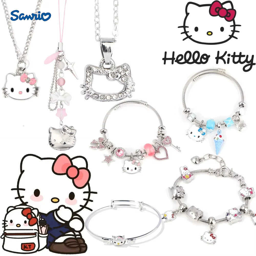 Sanrio Cartoon Anime Bracelet Hello Kitty Kawaii Collar Metal Pendant Bracelets For Women Girl Fans Friends Couple Charm Jewelry H251108