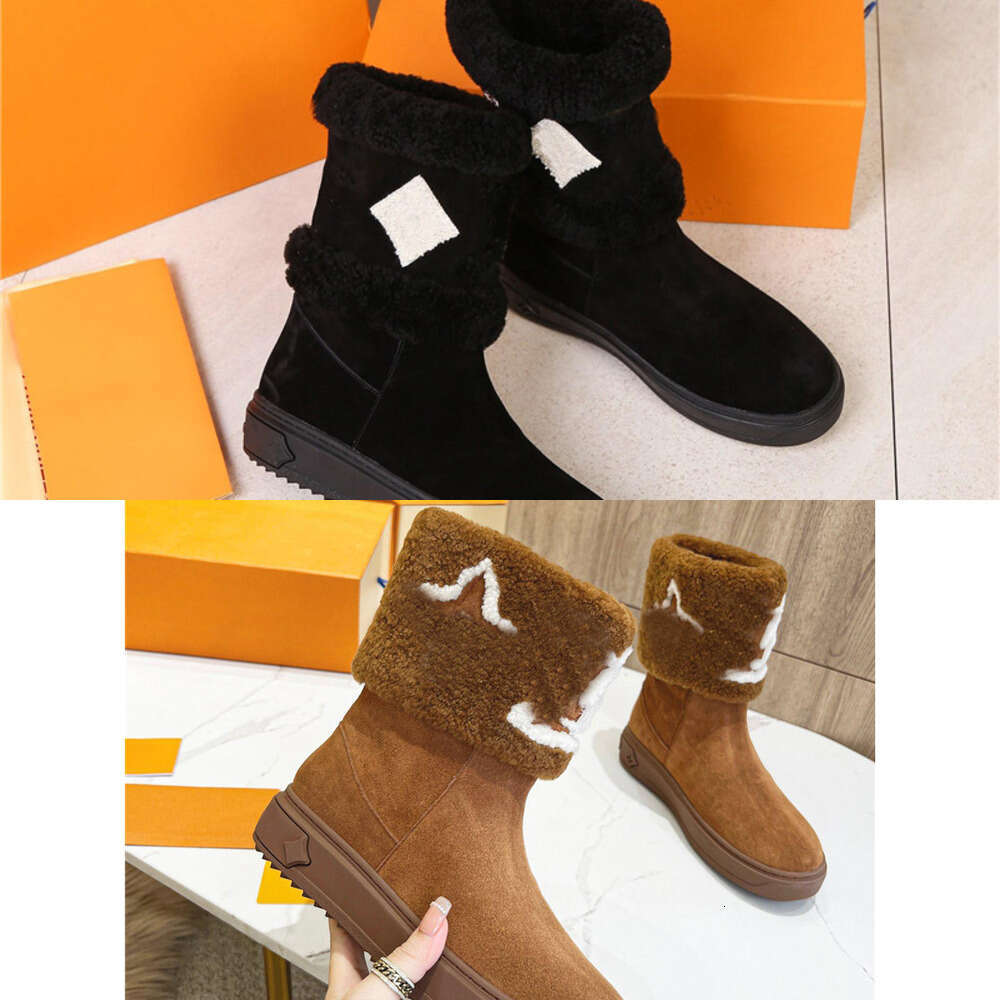 Designer Luxury Women Snowdrop Boots Tan Black Shearling Booties With box