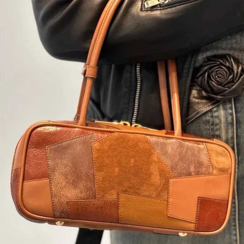 New High Quality Patch Bag Luxury Brand Contrast Color Bowling Bag Gold Chain Stitching Layered Cowhide Briefcase Shoulder BagT251031
