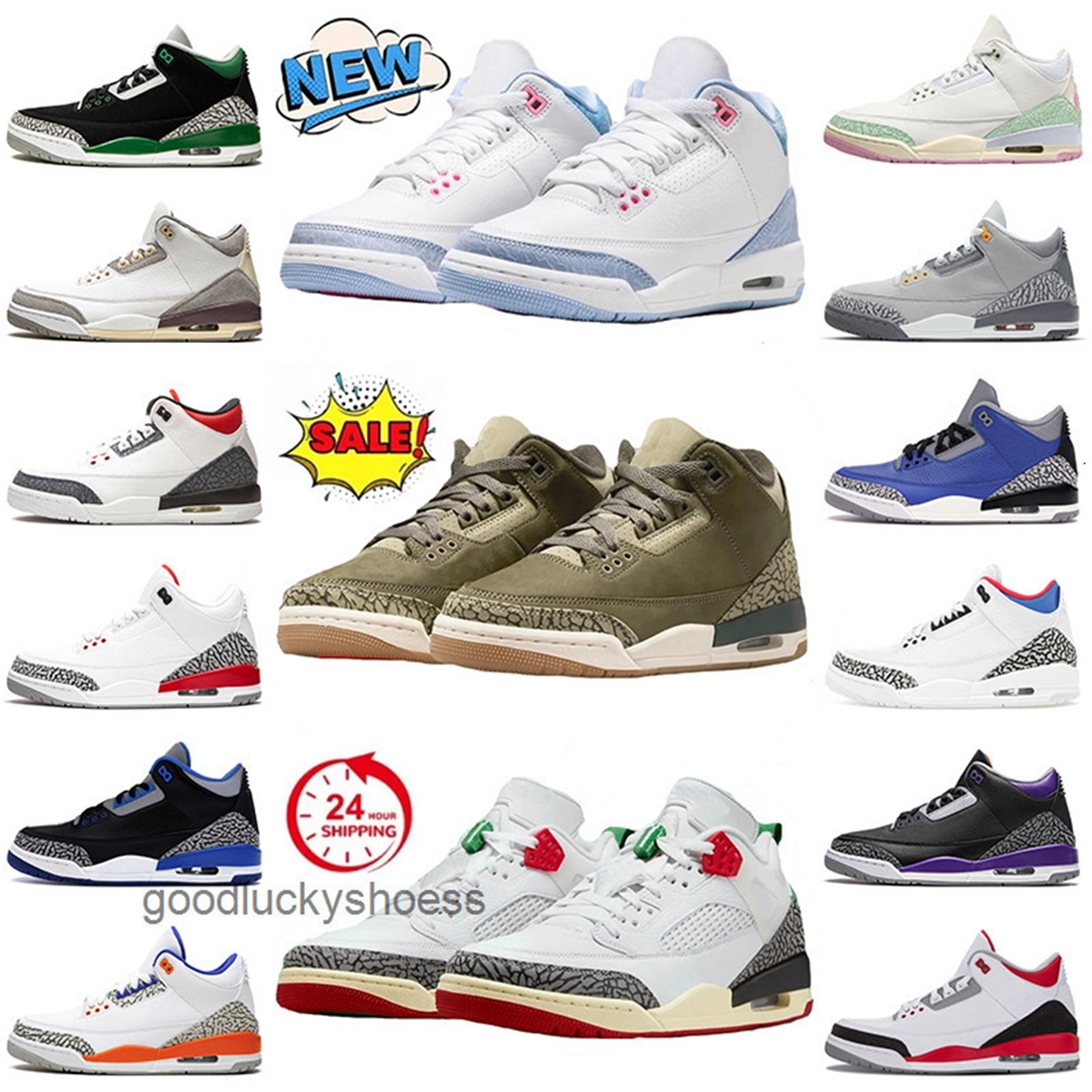 With Box New 3 Basketball Shoes Men Women 3s Trainers Denim Pink Glow El Vuelo White Cement Fire Red Pine Green Racer Blue Dark Muslin UNC Designer Outdoors Sneakers