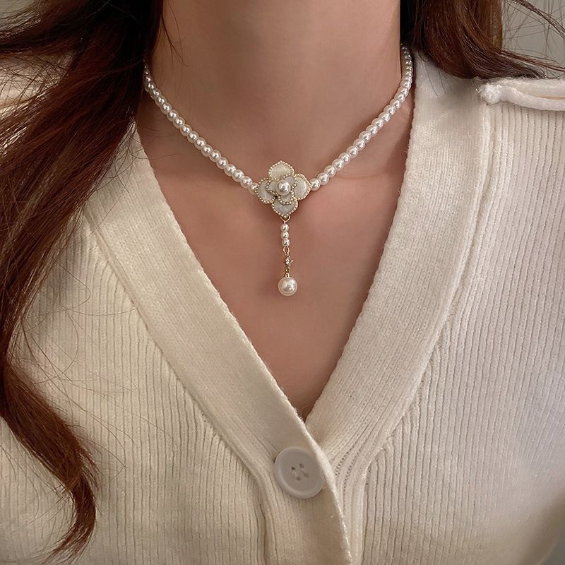 Elegant Camellia Necklace with Pearls for Women, Luxury Multifunctional Pendant Necklace, Light Luxury Niche Jewelry Gift - view 3