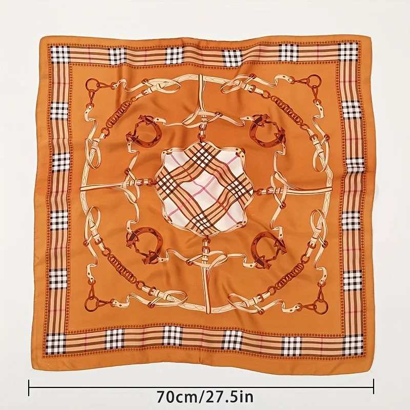 1pcs 70cm Plaid Chain Printed Square Scarf for Women Imitation Silk British Style Headwear Bag Decoration Clothing Square ScarfW251030