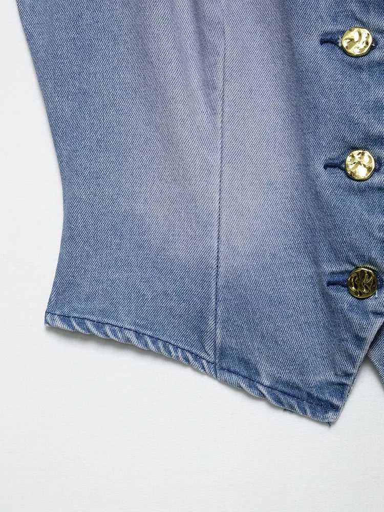 European and American style summer new products womens denim sleeveless round neck vest waistcoat midwaist trousers J251031