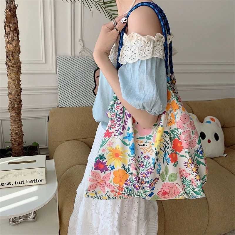 Canvas Shoulder Womens Tote Bag Fashion Flower Casual Large Capacity Handbags for Women Travel Solid Shopper Bag W251031