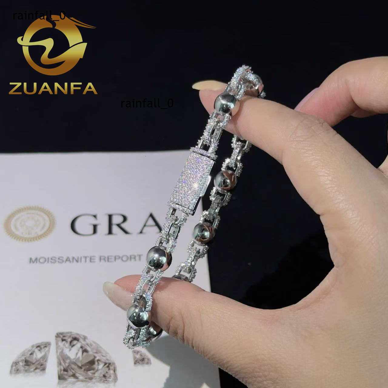 Hip Hop Jewelry Iced Out Moissanite Cuban Bracelet 8mm Ball Link Bracelet 925 Silver Moissanite Bracelet Men Pass Diamond Tester