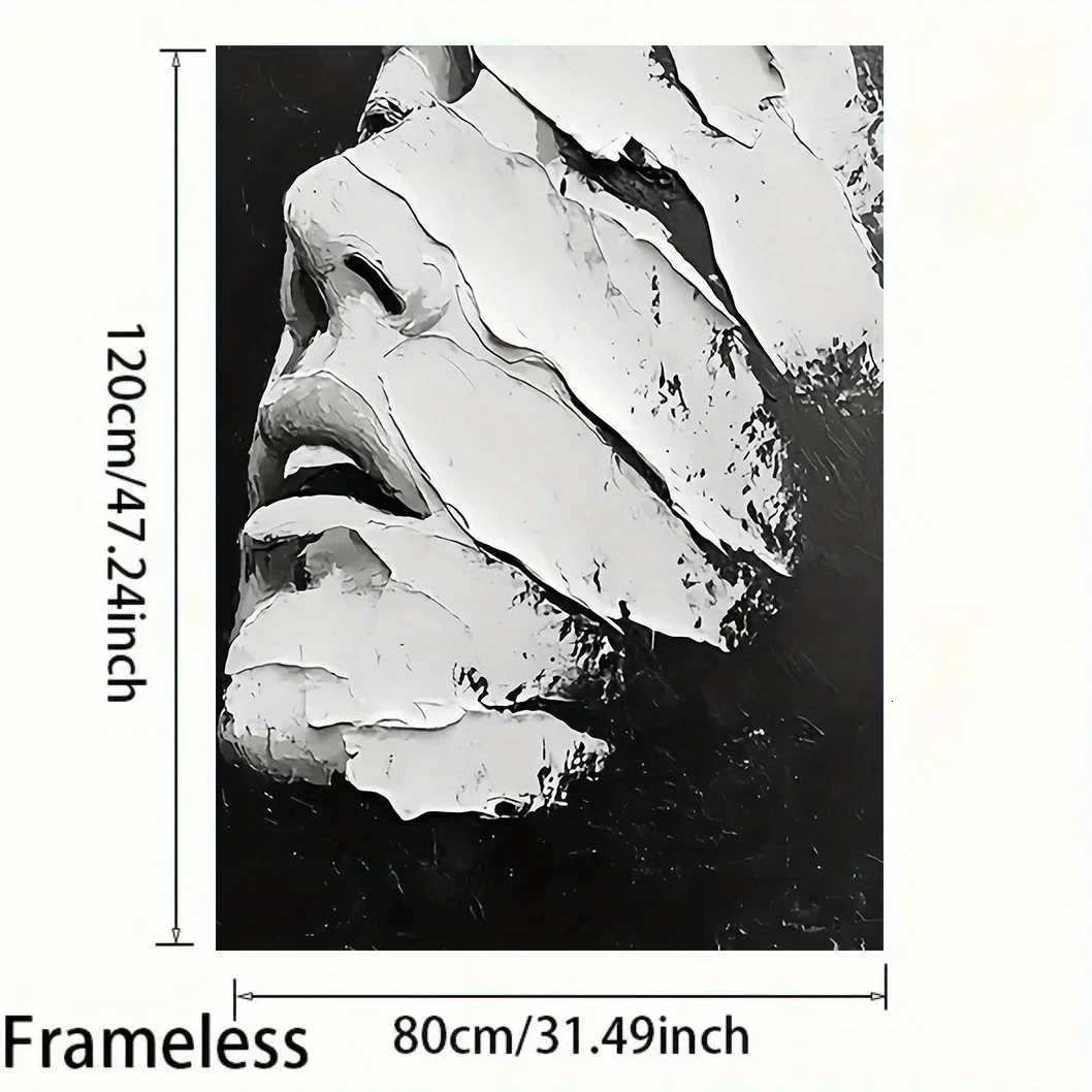 1pc Frameless 3149x4724 inches unique black and white abstract wall art featuring brushstroke side effects with threedimen C251031