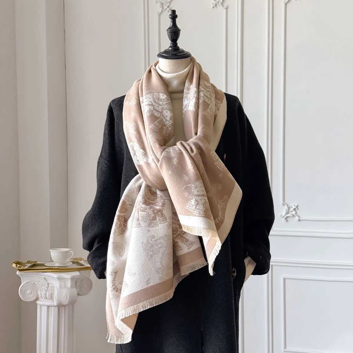New Luxury Winter Faux Cashmere Wraps For Women Warm Scarf Shawl Blanket Travel Poncho Stoles C251031