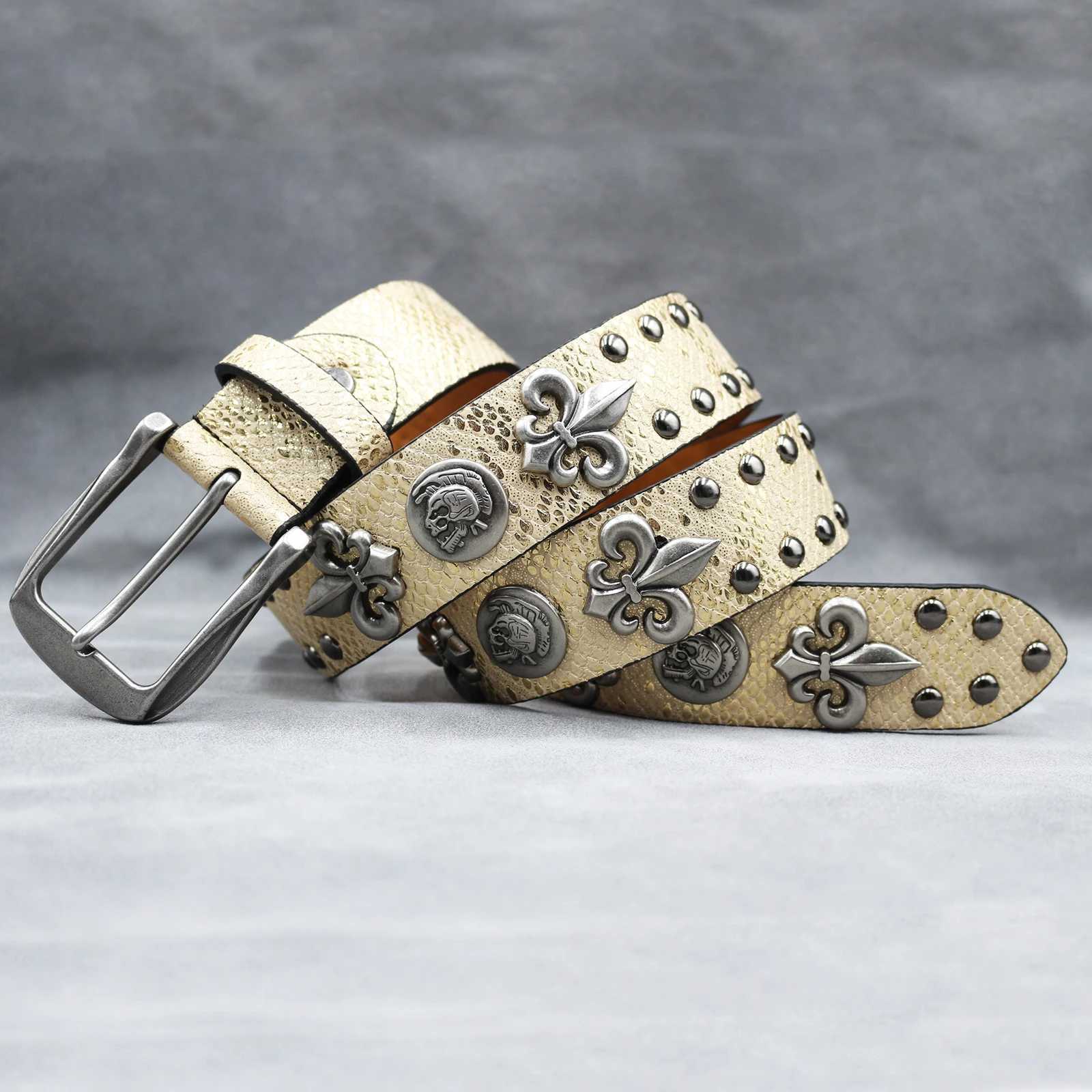 Y2K Leather Rivet Belt Golden Cross Fashion Womens Studded Belts High Quality Female Leather Rock Women Strap For JeansW251030