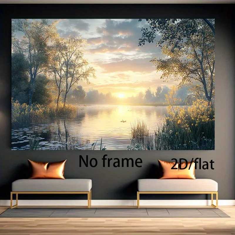 1pc Frameless Serene Lakeside Sunrise Canvas Poster Canvas Painting Modern Nature Art for Bedroom Living Room Decor Bedro C251031