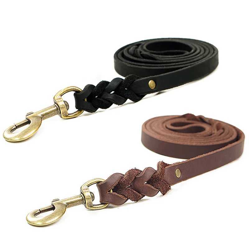 Handcrafted Top Grain Leather Dog Leash Genuine Cowhide Woven Traction Rope for Small Medium Pets Durable Pet Supplies C251031
