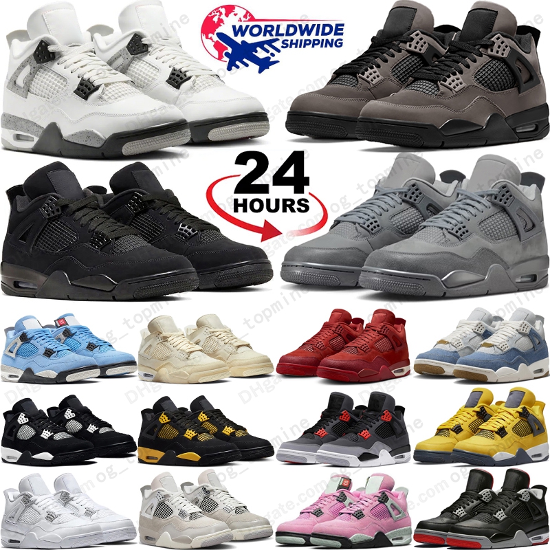 With box 4 Basketball Shoes For Men Women 4s Sneaker Military Black Cat Pine Green Seafoam White Cement Red Thunder Unc Bred Medium Olive Sail Mens Trainers Sports