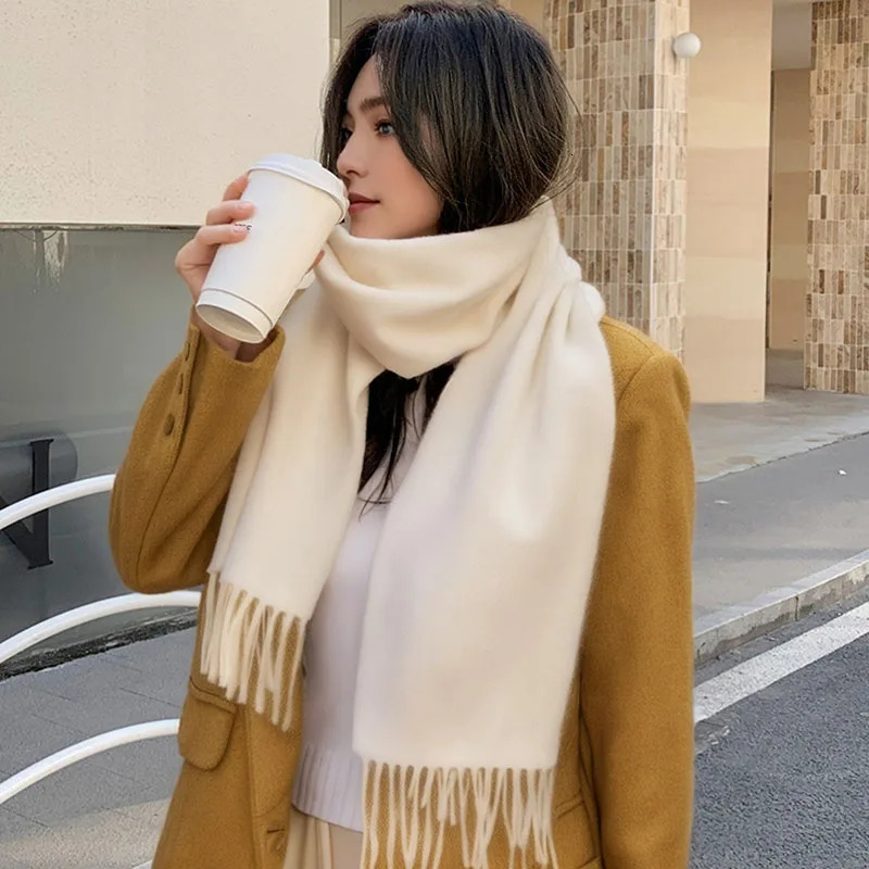 100 Wool Winter Scarf For Women Long Warm Cashmere Scarves Hijab Solid Lady Shawl Wrap Female Pashmina Bandana Head Scarfs 251028ww