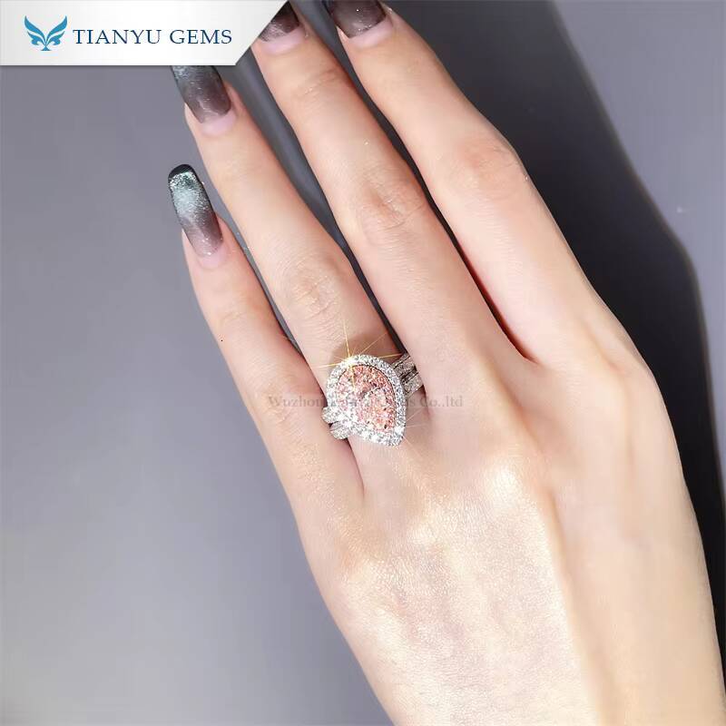 Customized Jewelry Sterling Silver Solid Gold Engagement Rings Pure 14K 18K 10K Gold Pink Lab Grown Diamond CVD Ring Set