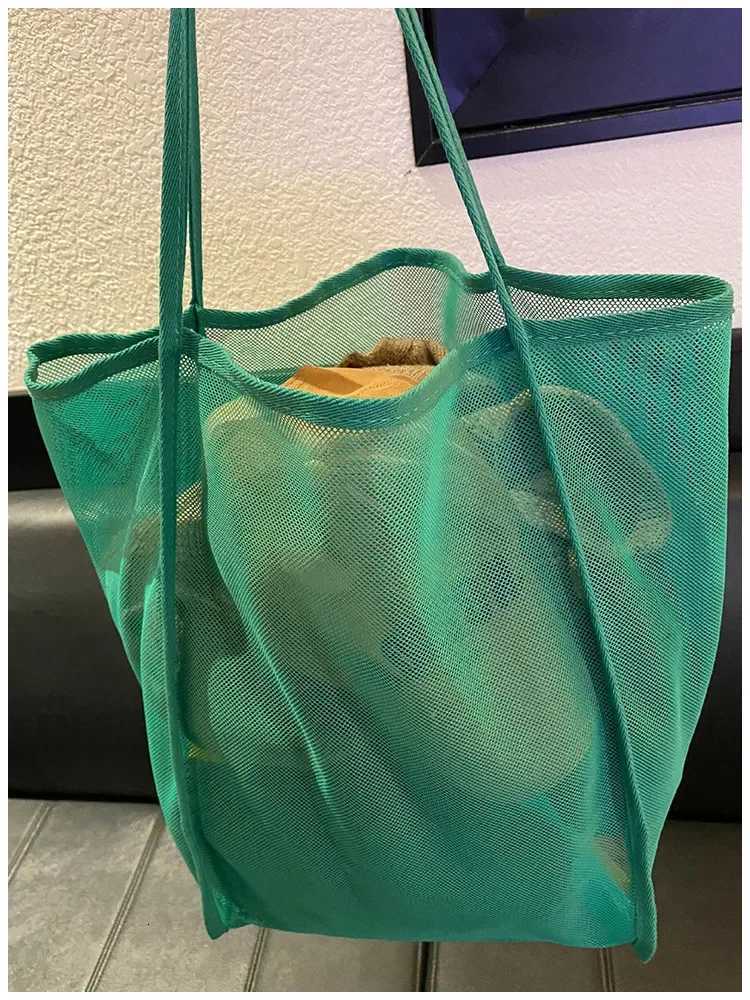 Women Mesh Beach Tote Bag Shoulder Handbag Swimming Beach Bag Large Capacity Kids Toys Storage Bags Makeup Organizer Travel Bag W251031