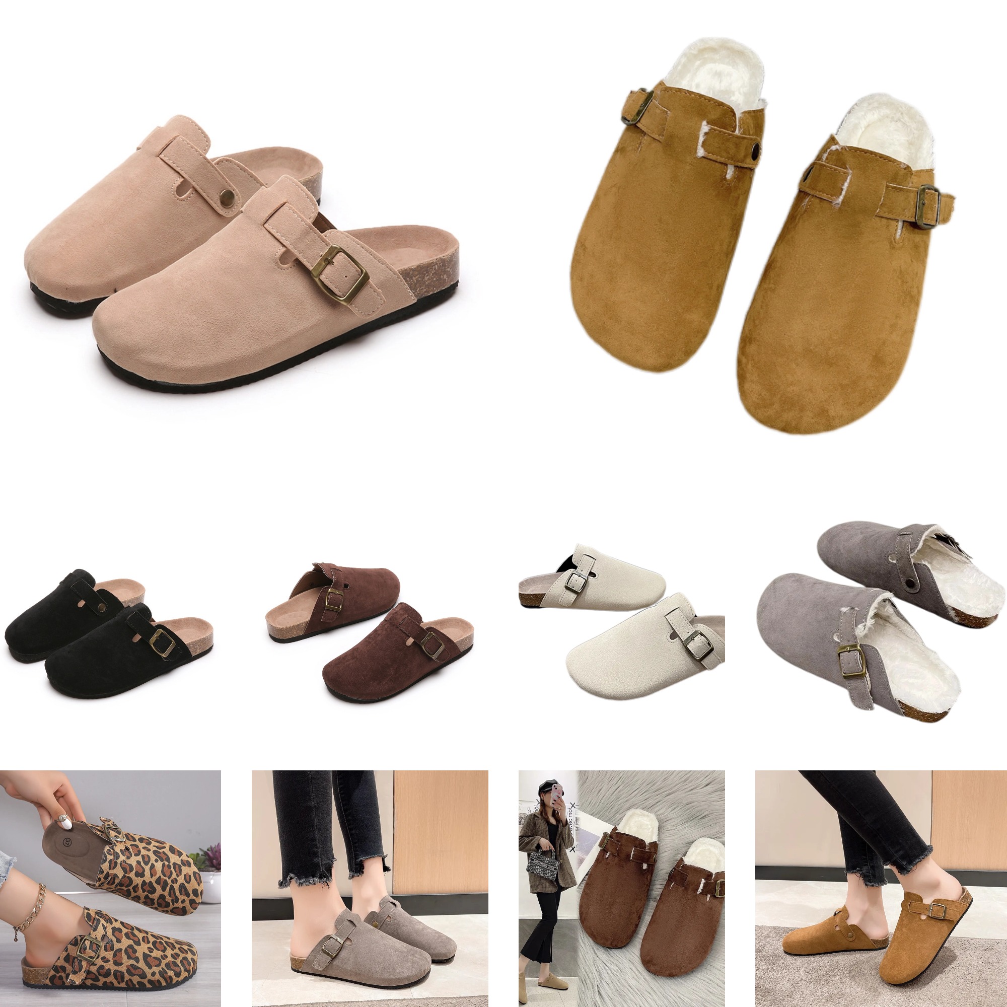 Designer slides shoes slippers Plush Womens Cork clogs Sandals Flat mules Leather for women Beach sandals Mens mules Warm Slippers Clogs designer shoe