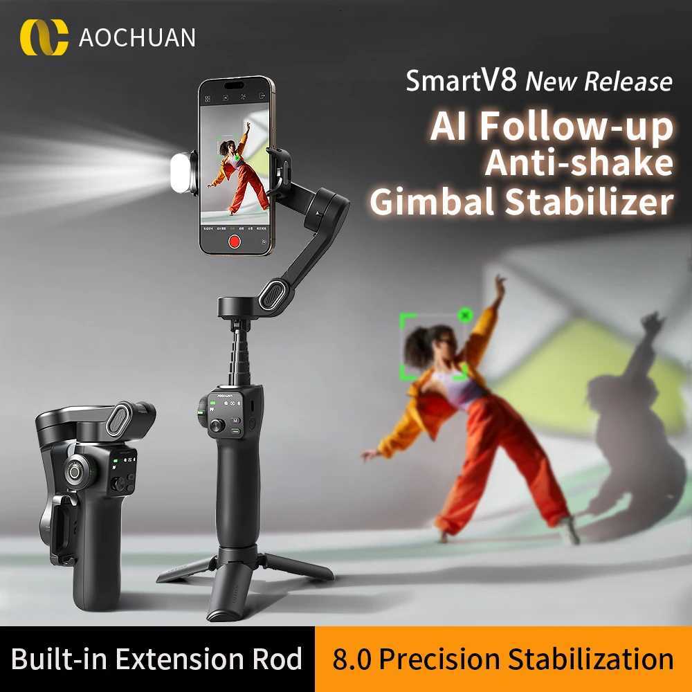 AOCHUAN Handheld Gimbal Stabilizer 3Axis Smart V8 For Phone with Extension Rod Tripod Face Tracking For iPhone Android TikTok Y251011