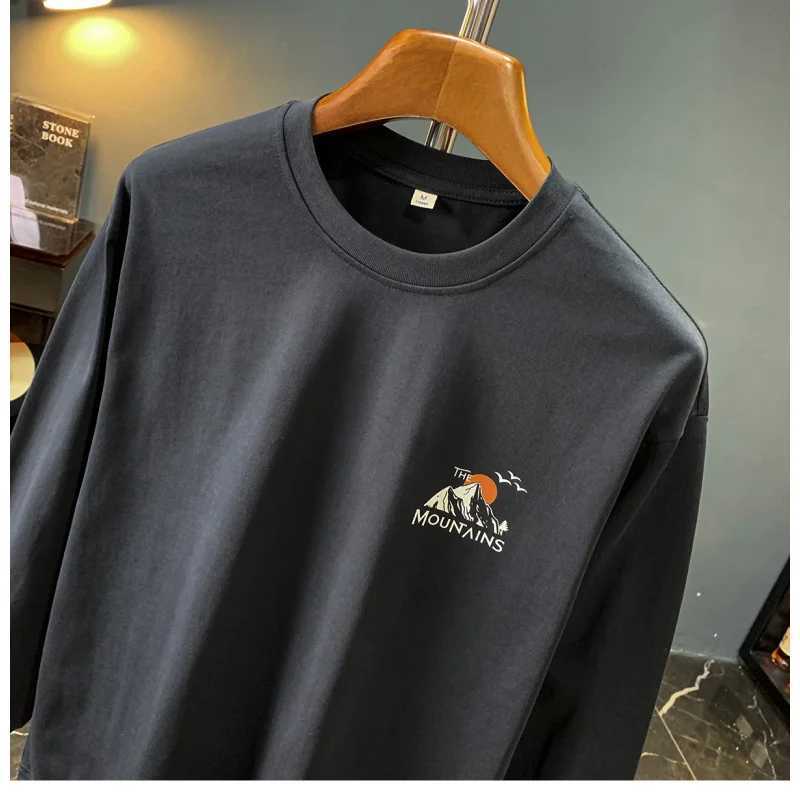 Black Fashion Printed Long Sleeveshirt Men Trendy and Versatile 2025 Autumn Top Loose Large Round Neck Hoodie J251021