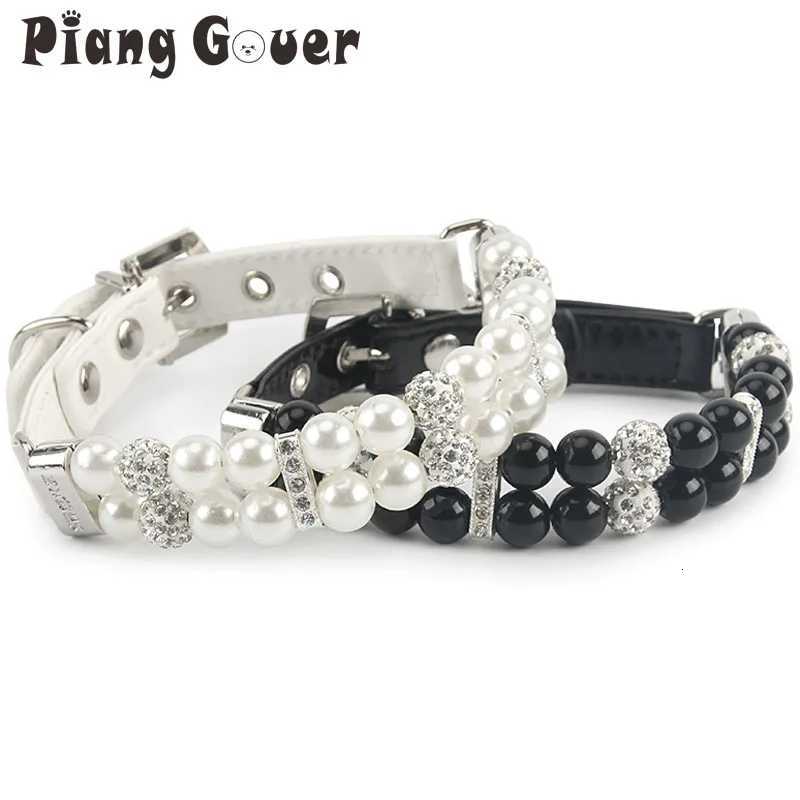 Pet Dog Pearl Collar PU Leather Necklace Artificial Pearl Rhinestone Small Dog Cat Collar C251031