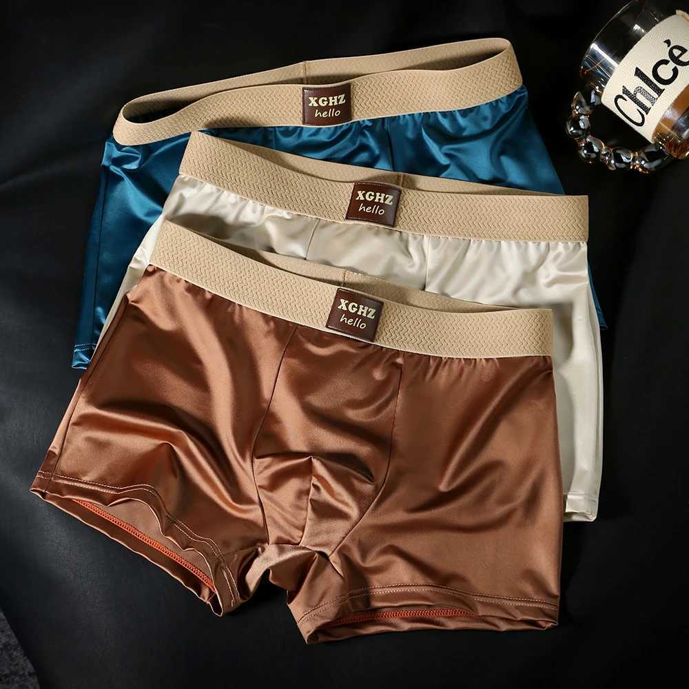 3PCSPack Luxury Ice Silk Satinlike Mens Panties Super Soft Boxer Homme Cool Breathable Comfortable Man Underwear UnderpantsT251031