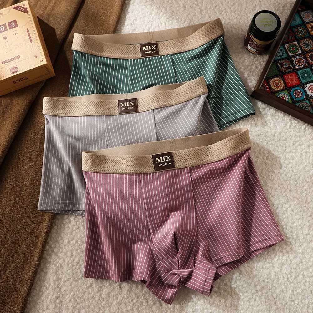 3PCSPack Fashion Knit Striped Mens Panties 100 Cotton Hygroscopic Breathable Crotch Boxer High Elastic Soft Underwear For ManT251031
