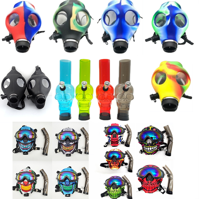 Colorful Acrylic Silicone Gas Mask Smoking Pipes With Skull Bubbler Tobacco Tube