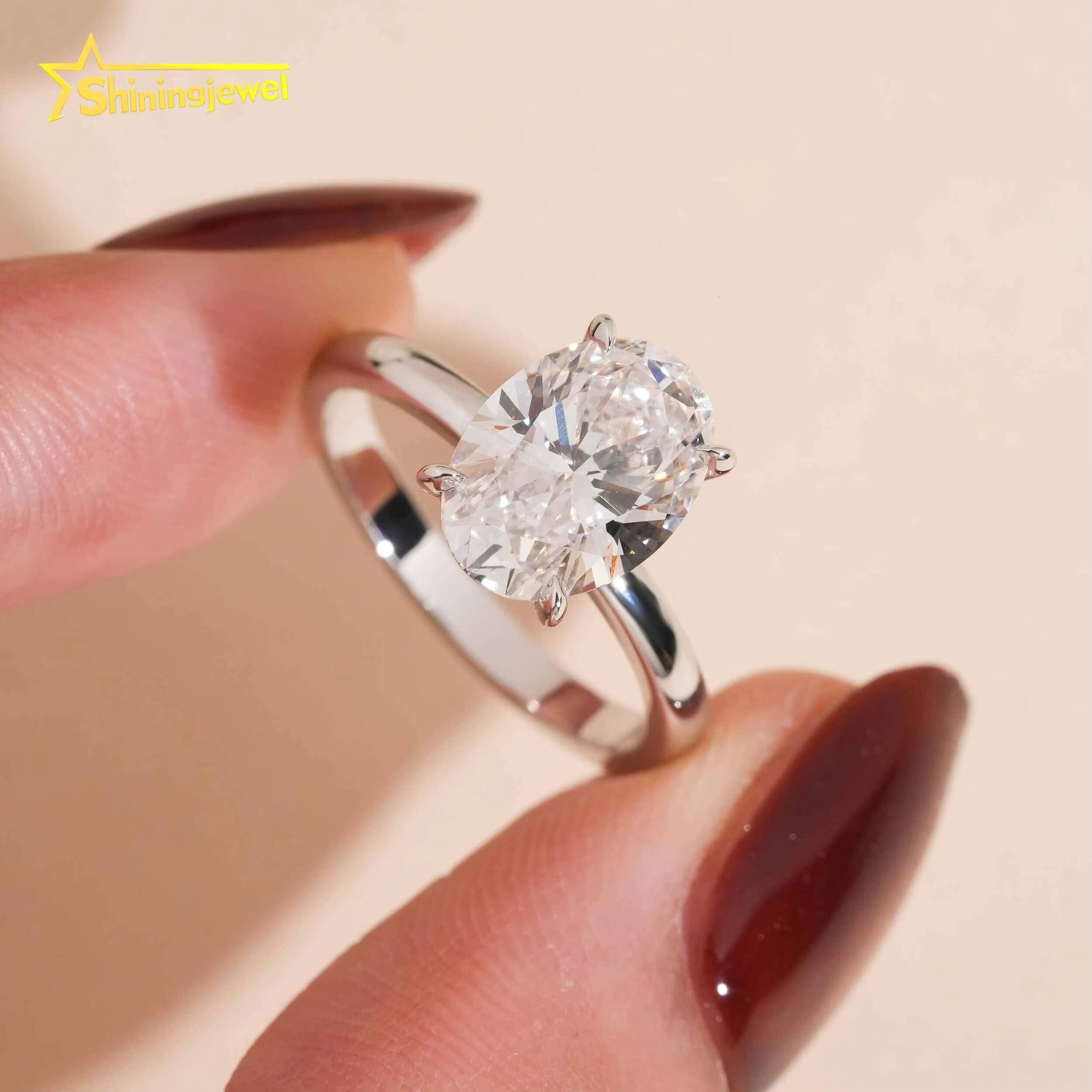 Fine Jewelry 18K Solid White Gold Solitaire 3CT Oval Cut F VS1 IGI Lab Grown Diamonds Engagement Rings