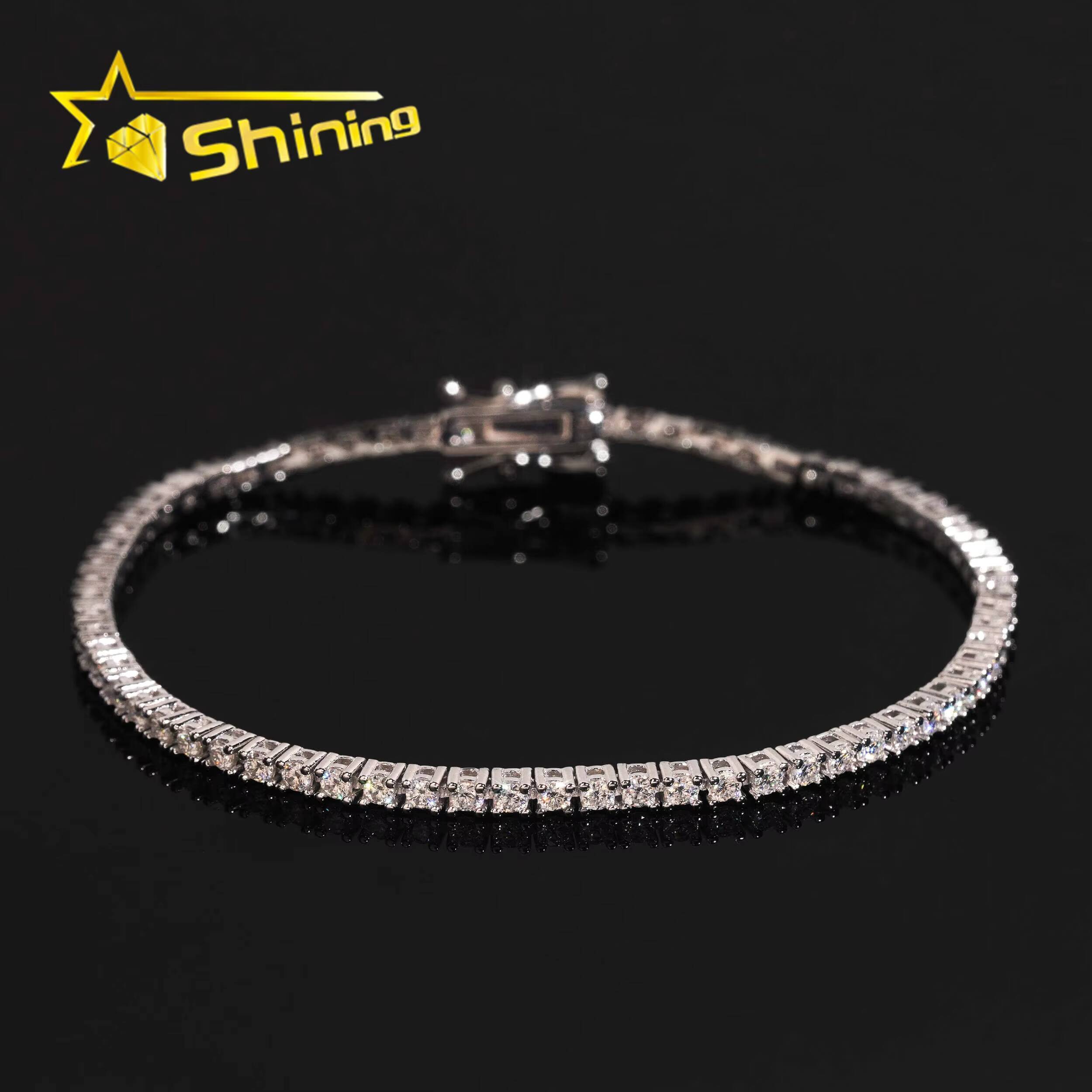 Local Stock Fast Shipping High Quality 925 Silver 2mm VVS Moissanite Diamond Tennis Chain Bracelet