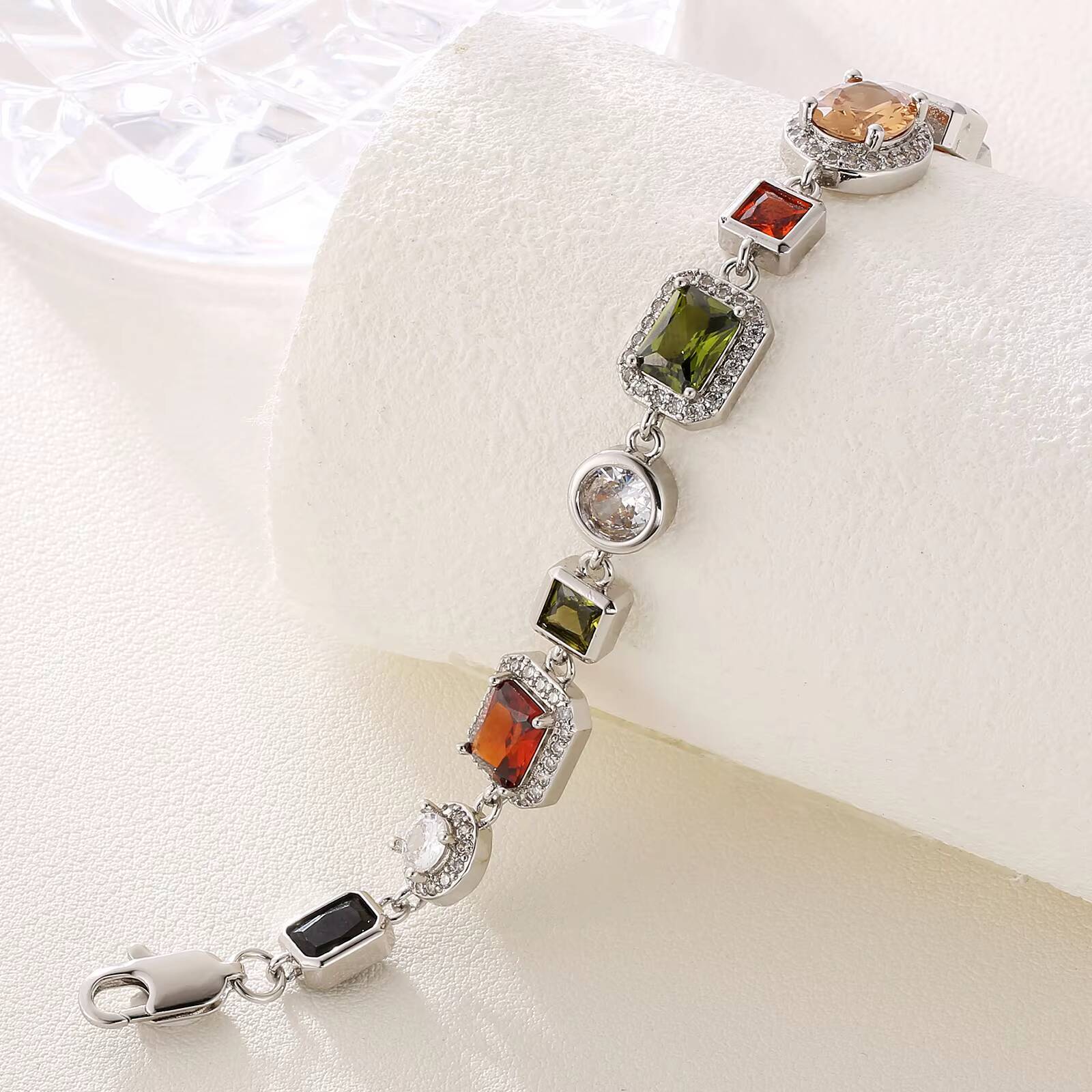 Retro Style Colorful Multi Shape Irregular Arrangement Charm Bracelet 18K Gold Plated Inlaid Zircon Trendy Gemstone Bracelet