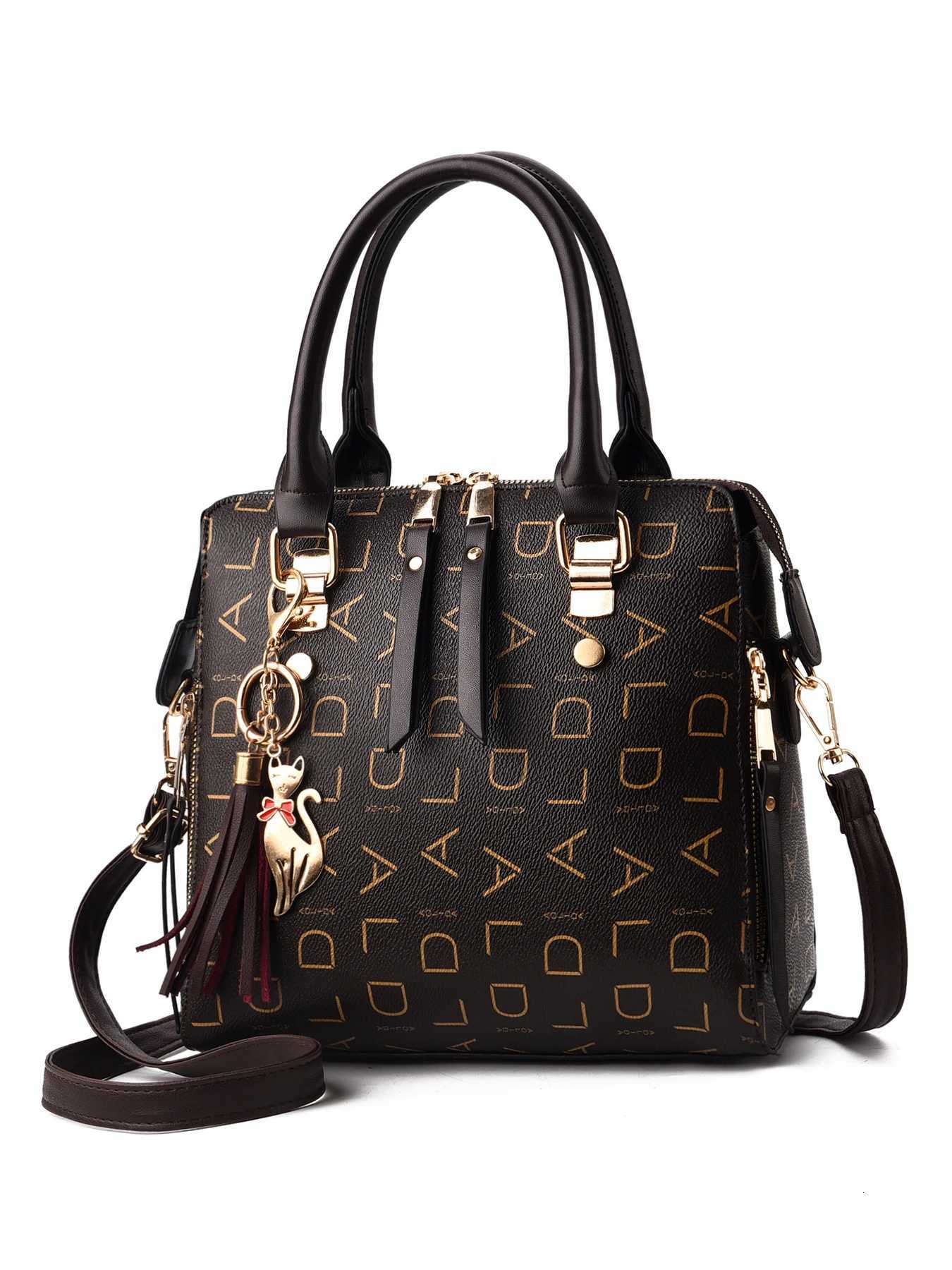 Fashion English letter handbag womens PU leather tassel upper handle bag luxury shoulder bag large capacity womens handbagT251031