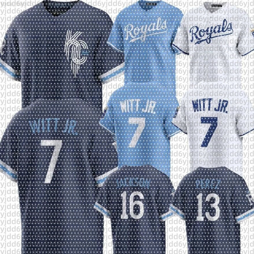 Custom Men Royals Baseball Jersey 7 Bobby Witt Jr. 13 Salvador Perez 9 Vinnie Pasquantino Cole Ragans Massey George Brett Bo Jackson Hunter Renfroe Jonathan India