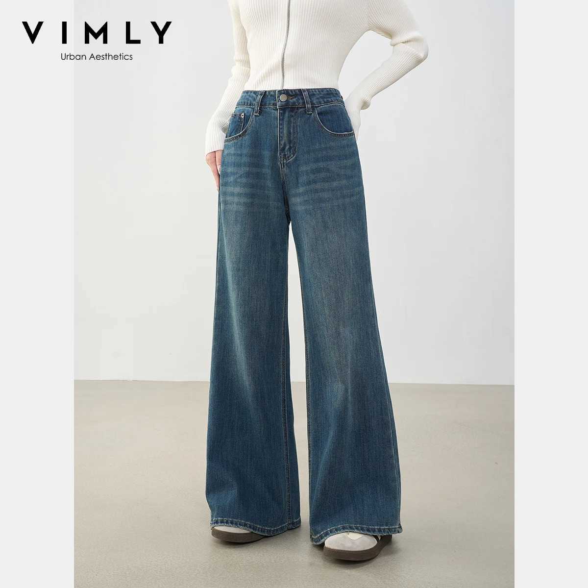VIMLY Jeans Baggy Pants Women 2025 Autumn New Vintage Clothing Low Rise Female Jeans Casual Button Pockets Woman Trousers 30282 J251031