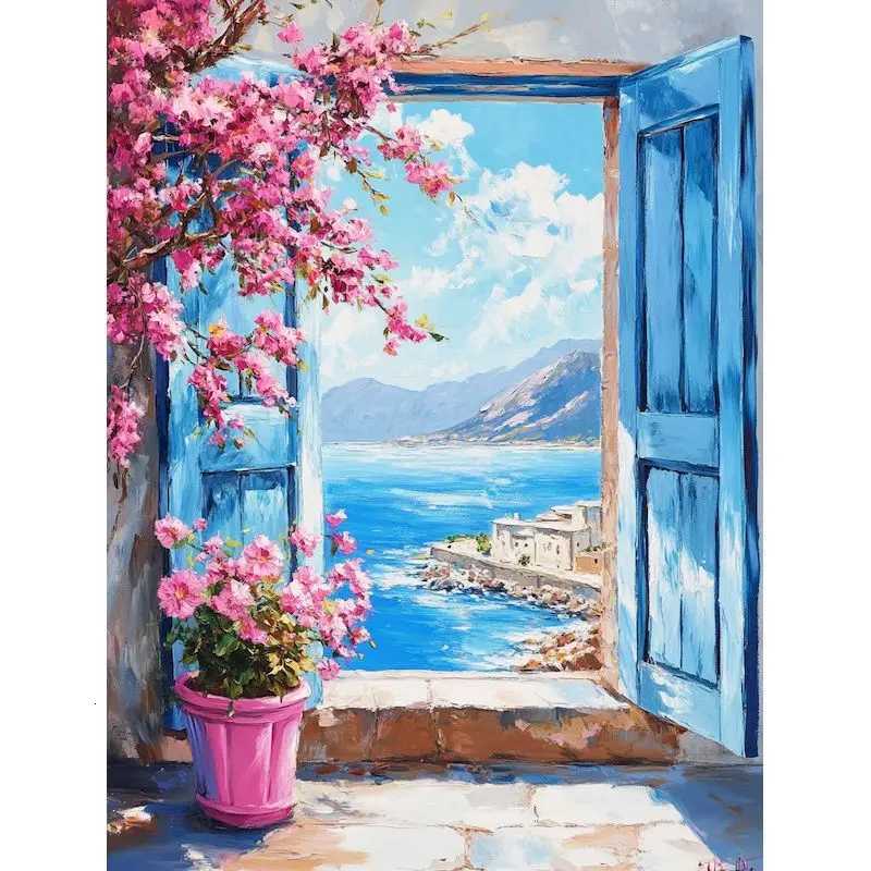 GATYZTORY Diy Painting By Numbers For Adults Window Fower Acrylic Drawing On Canvas Painting Kits For Home Decoration C251031
