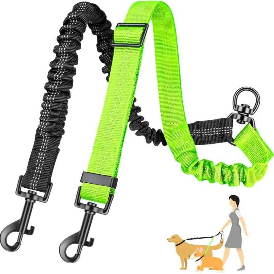 16ft Long Dual Dog Leash Attachment Double Leashes for Training Small to Large Dogs Adjustable Strap Shock Absorbing Bungee C251031