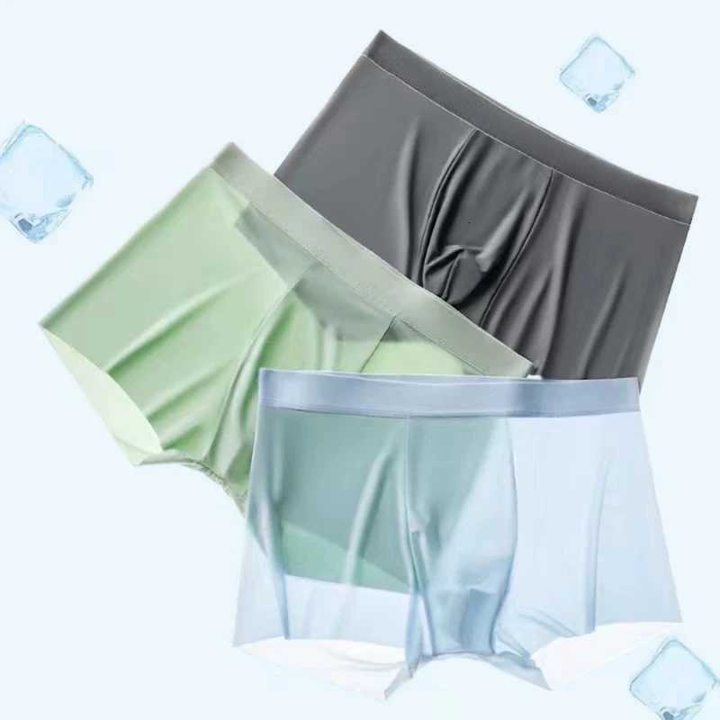 Mens Ice Silk Underwear Plus Size Quick Drying Thin Penetration Antibacterial Silk Cold and Comfortable Flat Corner PantsT251031
