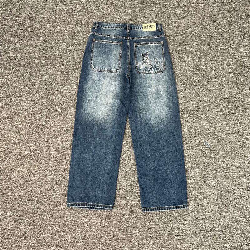 Hip Hop Jeans Vintage Wide Leg Trousers Y2K Clothes Men Women Embroidered Baggy Jeans