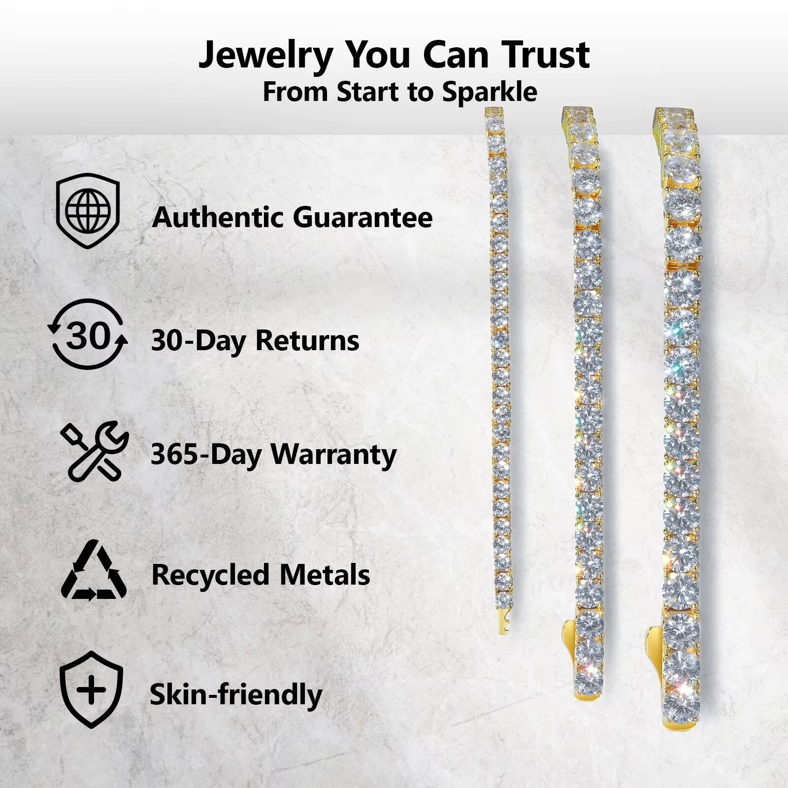 Sparkling Jewelry Gifts Women Men 5A Cubic Zirconia Iced Out Chains 14K White GoldYellow Gold Plated 3mm 4mm CZ Charm Bracelets