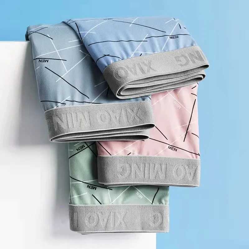 Mens Underwear Comfortable Soft and Fashionable Daily Line Print Intimate Boxer Briefs Sporty and Breathable BoxersT251031