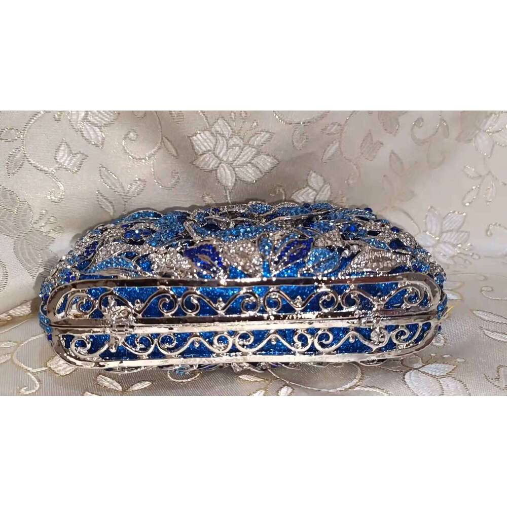 Designer Bags Lady Blue Color Stone Minaudiere Rhinestone Clutch Crystal Evening Handbag Women Party Prom Bag Bridal Clutches Wedding Purse Hot Sellin