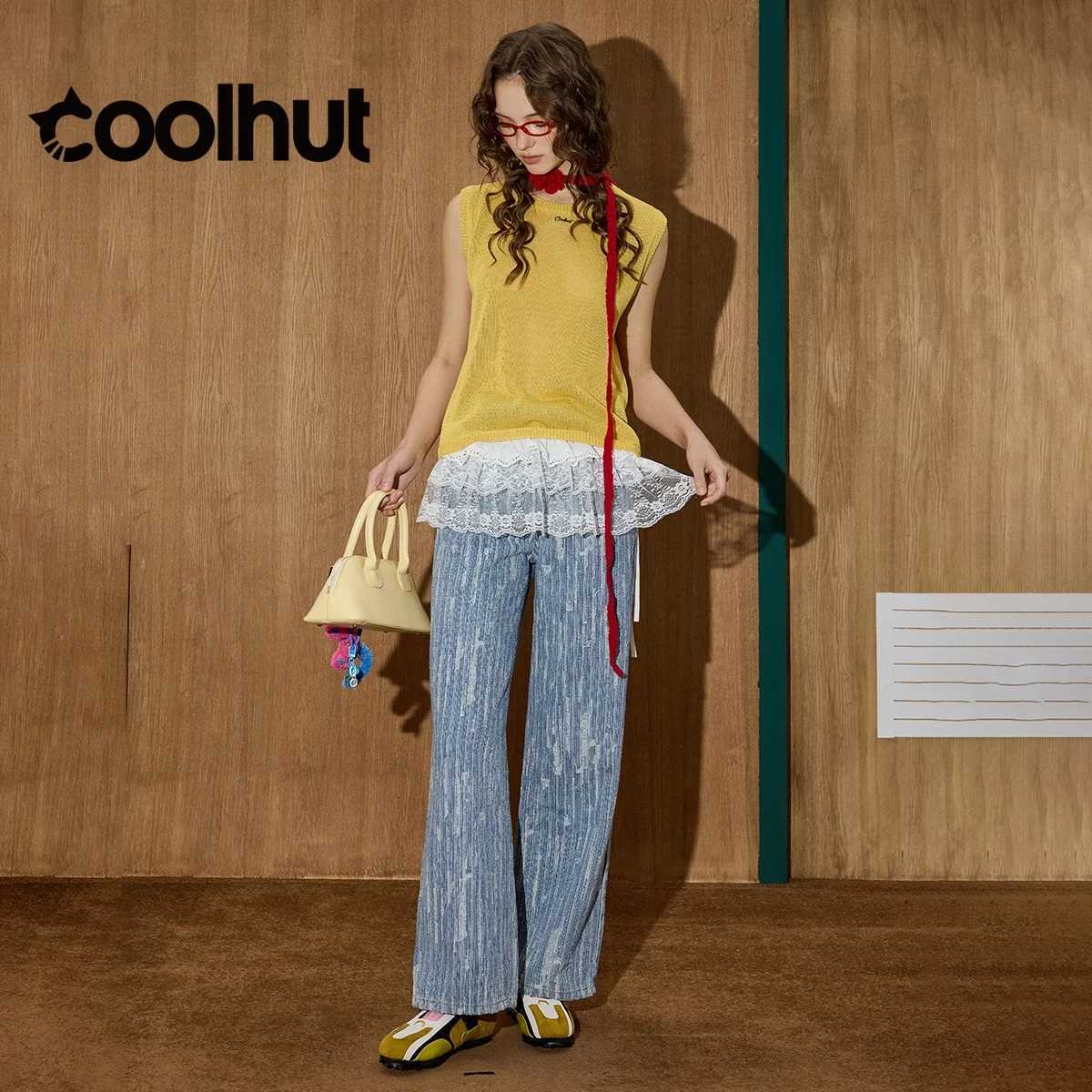 COOLHUT Womens Vintage Light Wash Striped High Waist Straight Leg Distressed Jeans American Retro Relaxed Fit Denim Pants Fall J251031