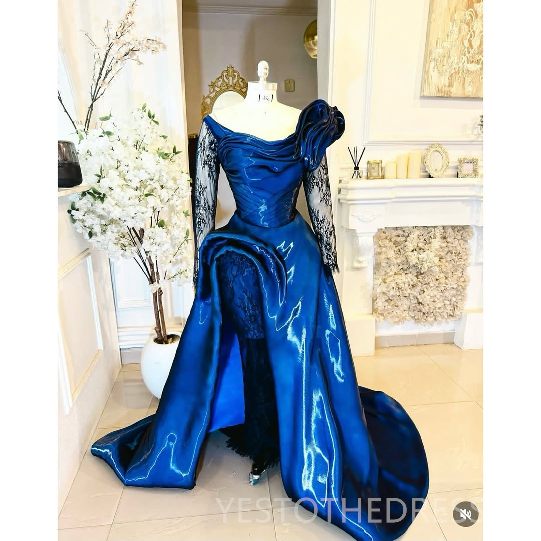 2025 Shiny Aso Ebi Prom Dress Mermaid Evening Dresses Scoop Neckline Sexy Side Split Beaded Lace Illusion Long Sleeves Birthday Dress Second Reception