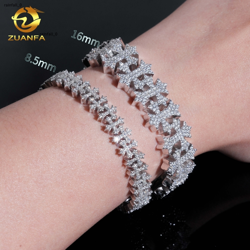 Zuanfa Jewelry Moissanite Cross Bracelet 85mm 16mm Cuban Link Chain Moissanite Cuban Link Bracelet Cuban Chain