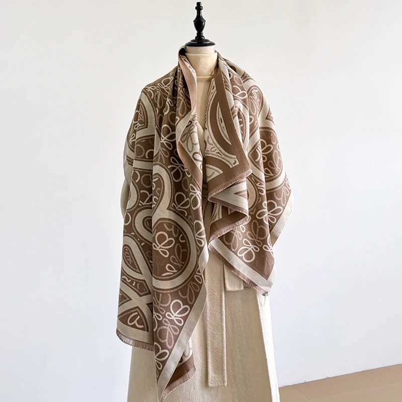Womens Winter Luxury Thick Warm Wrap Imitation Cashmere Scarf with Abstract Jacquard Design for Casual Wear C251031