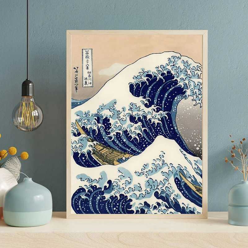 Japanese Katsushika Hokusai Exhibition Posters and Prints Canvas Painting Wall Art Blue Waves Picture for Living Room Home Decor C251031
