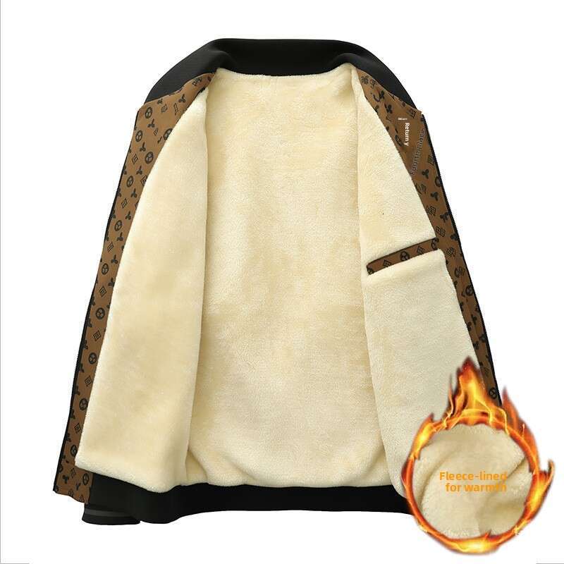 Jacket 2025 Autumn New Men's Baseball Collar Fleece Lined Thickened Warm Casual Korean Style Cotton Coat